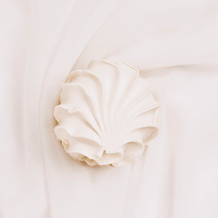 One vanilla marshmallow close-up, flat lay. Pastel backgroundの写真素材