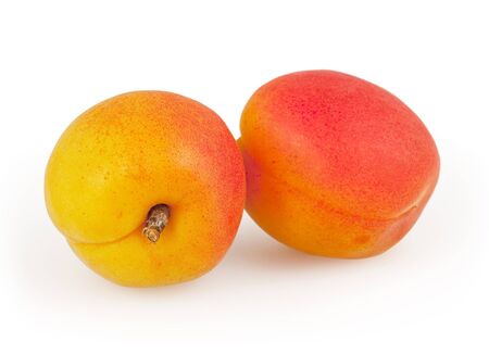 Two apricot isolated on white backgroundの写真素材