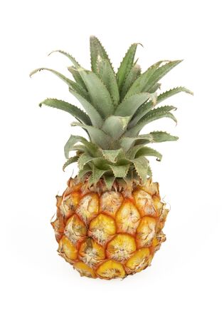 Pineapple with green leafs isolated on white backgroundの写真素材