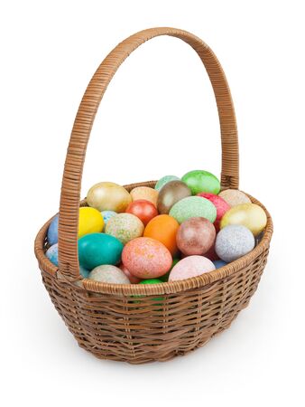 Easter basket isolated on white background with clipping pathの写真素材