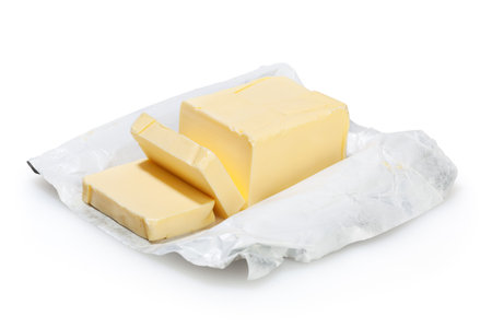Butter isolated on white background with clipping pathの写真素材
