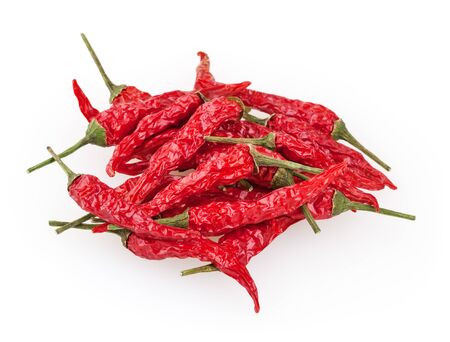 Dry peppers isolated on white backgroundの写真素材