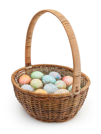 Easter basket isolated on white background with clipping pathの写真素材