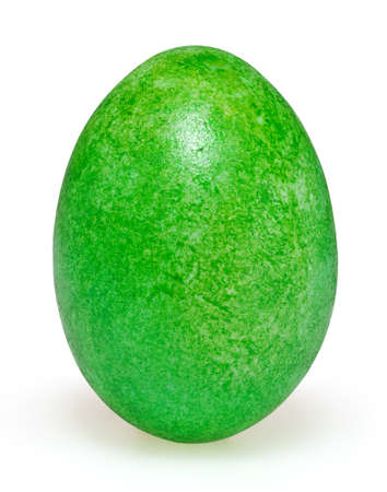 Green easter egg isolated on white background with clipping pathの写真素材