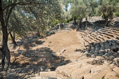 Ruins of the antique greek theatre, Kedrai, Sedir island, Gulf of Gokova, Aegean Sea, Turkeyの写真素材