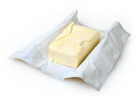 Butter isolated on white background with clipping pathの写真素材