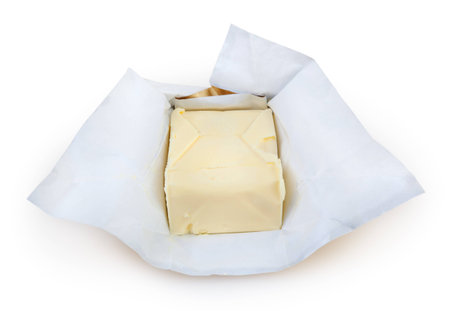 Butter isolated on white background with clipping pathの写真素材