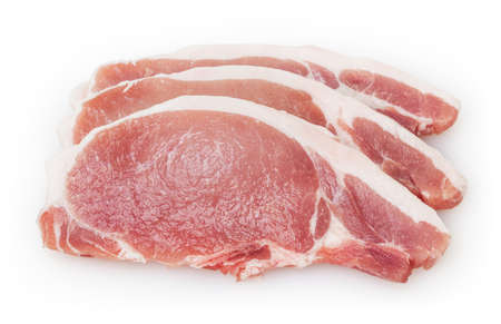 Raw pork meat isolated on white background with clipping pathの写真素材