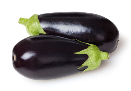 Fresh eggplants isolated on white backgroundの写真素材