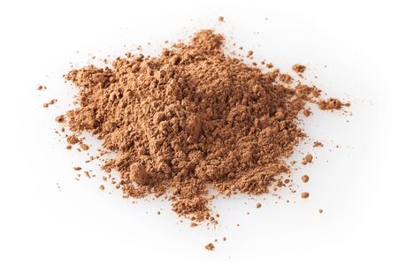 Heap of cacao powder isolated on white backgroundの写真素材