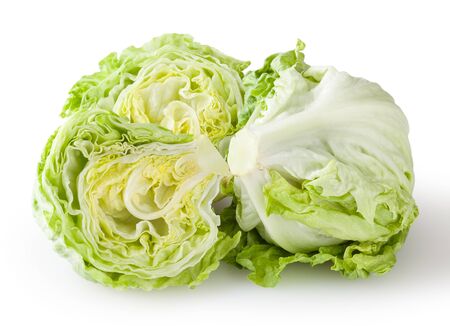 Fresh iceberg lettuce  on white backgroundの写真素材
