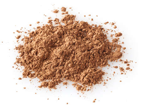 Heap of cacao powder isolated on white background
