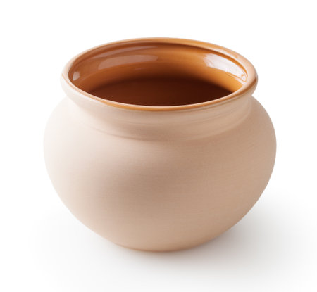 Clay pot isolated on white background with clipping pathの写真素材