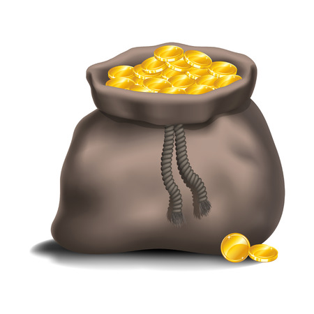 Gray bag full of gold coins.Vector illustrationのイラスト素材