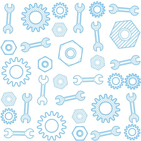 Vector seamless pattern with gear and wrenchのイラスト素材