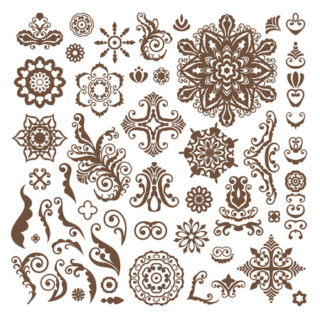 Abstract Floral Illustration Design Elements on white background. Henna tattooのイラスト素材