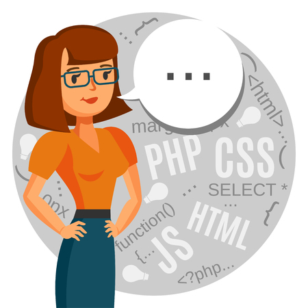 A female programmer, computer geek, coder, support call centerのイラスト素材