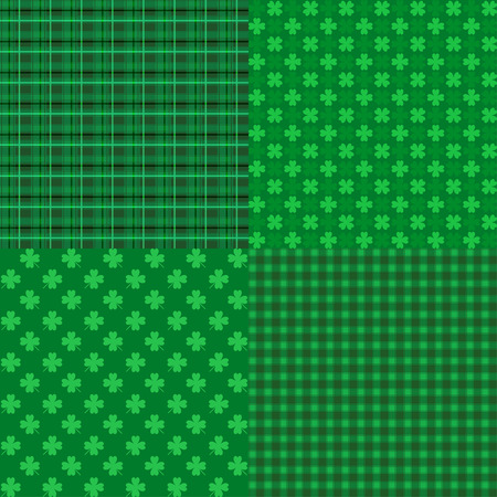 Set of St. Patrick's Day Seamless Patterns with Stripes and Clover for wallpapers, pattern fills, web backgrounds, greeting cardsのイラスト素材