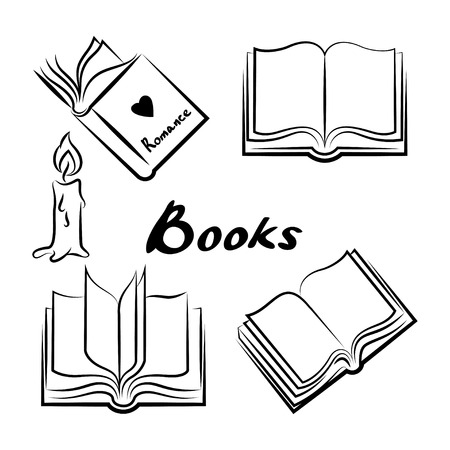 Sketch of books. Hand drawn books set. Opened and closed books. Books vector. Doodle book collection icon set. Vector illustrationのイラスト素材
