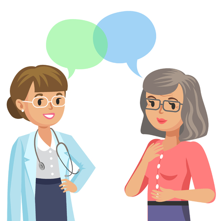 Doctor and senior patient. Woman talking to physician. Vector illustrationのイラスト素材