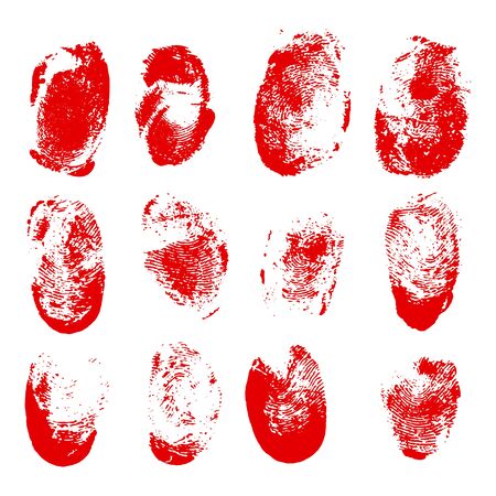 Set of blood fingerprints. Vector red stains of fingersのイラスト素材