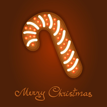 Gingerbread Christmas candy cane decorated icing. Holiday cookie in shape of Christmas candy cane for christmas, winter holiday, new year's day, new year's sweet pastry. Vector illustrationのイラスト素材