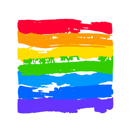 Rainbow in LGBT flag colors, gay pride. Vector spectrum. Hand drawn paint strokes isolated on white background. Vector illustrationのイラスト素材