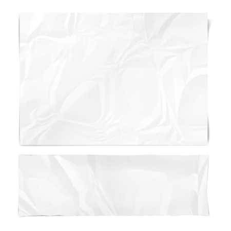 Realistic white sheets of crumpled paper. Wrinkled papers texture. Template backgrounds for your text.のイラスト素材