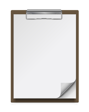Realistic clipboard with a few blank white sheets of paper. Template or mock up for text and design. Empty paper notes, top view. Vector illustrationのイラスト素材