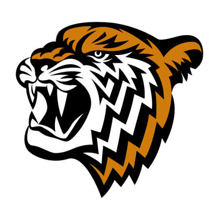 Tiger head, vector illustration, stylized logo with tiger head, symbol of the year 2022, sports mascot. Linear silhouette of a predatorのイラスト素材