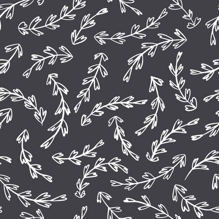 Floral  seamless pattern on a dark background. Hand drawn sketch illustration. Simple chalk background.のイラスト素材