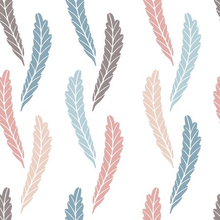 Floral leafy seamless pattern. Hand drawn illustration in simple scandinavian style. Minimalism in a limited pastel color. ideal for printing on fabric, textiles, packaging, wallpaper, etcのイラスト素材