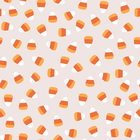 Halloween trick or treat candies seamless pattern. Vector illustration of candy in a simple hand-drawn style. The limited palette is ideal for fabric printing, packaging.のイラスト素材
