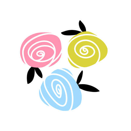Hand-drawn roses flowers. Simple vector botanical set Scandinavian style. Ideal for printing textiles, baby clothes, wallpapers and more. Vector isolate on a white background.のイラスト素材