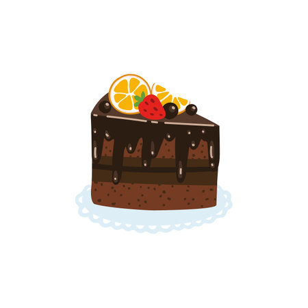 Sachertorte is a national Austrian chocolate dessert. Vector cartoon hand drawn colorful illustration. Isolate on a white backgroundのイラスト素材
