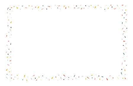 Happy birthday horizontal frame template with confetti. Vector illustration in simple hand drawn modern style. Pastel vintage palette. Isolate.のイラスト素材
