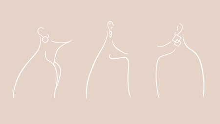Minimalistic portrait of a woman with an earring set. Modern vector hand-drawn one line illustration.のイラスト素材