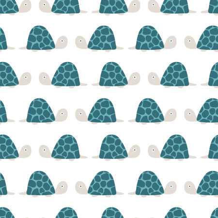 Funny turtle seamless pattern. Vector illustration reptile in cartoon Scandinavian style. Childish design for baby clothes, bedding, textiles, nursery wall art, and card.のイラスト素材