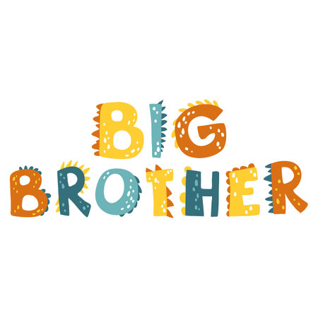 Dinosaur Big brother lettering. Funny dino letters. Vector illustration in flat cartoon Scandinavian style. Childish design for baby shower, poster, clothing, nursery wall art, banner, and cardのイラスト素材