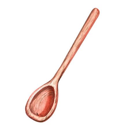 Wooden spoon watercolor illustration isolated on white background for decoration, cards, printing.の写真素材