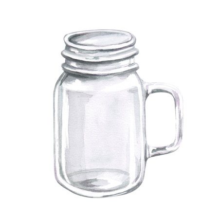 Transparent glass goblet with handle for drinks in watercolor illustration on a white background. Hand-drawn mug for cookbooks, lemonades, restaurant menu design, bar, tablecloths, cards.の写真素材