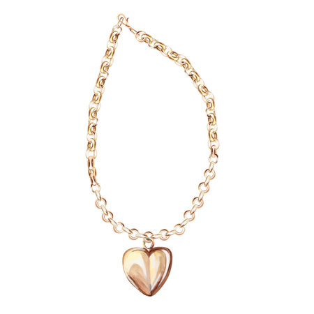 Bracelet with heart-shaped pendant in watercolor. Isolated illustration of jewelry for catalog design, advertising campaigns, fashion magazines, social networks, pattern creation,の写真素材