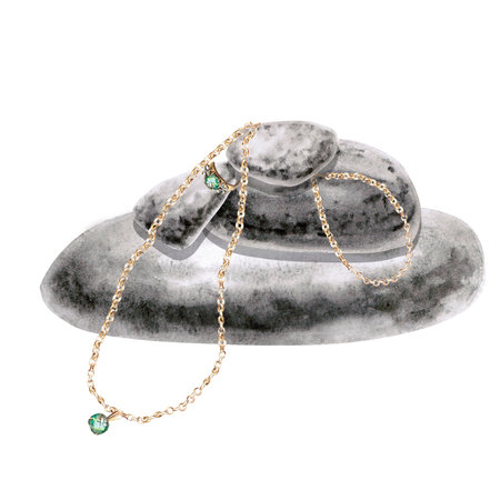 Composition of chain with pendant, bracelet and ring on a pyramid of sea stones. Isolated watercolor illustration for design of glossy magazines, jewelry websites.の写真素材