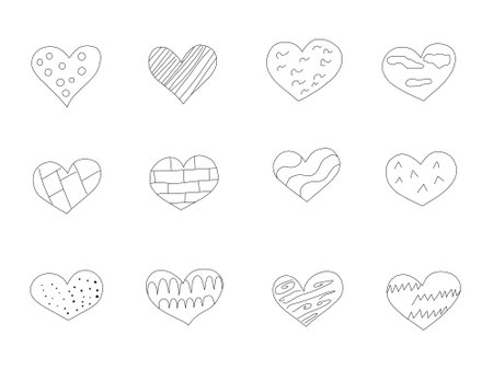 Set of hand drawn hearts in doodle style. Vector illustration.のイラスト素材