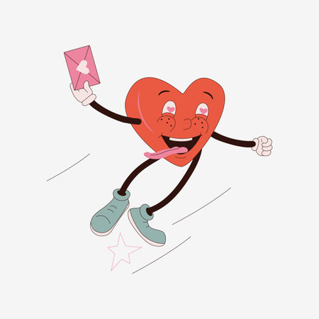Happy Groovy red retro heart received a valentine. Valentine's Day concept. 60s 70s, styleのイラスト素材