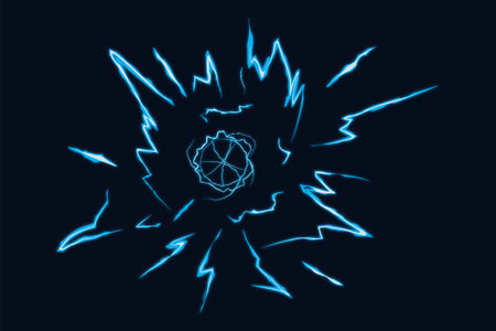 Vector illustration of a lightning bolt. Light effect on a dark background.のイラスト素材