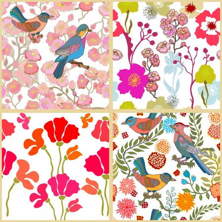 Chinese, Japanese, Korean motifs. Vintage textile collection.のイラスト素材