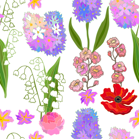 Seamless vector pattern with hyacinths. Retro textile design collection.のイラスト素材