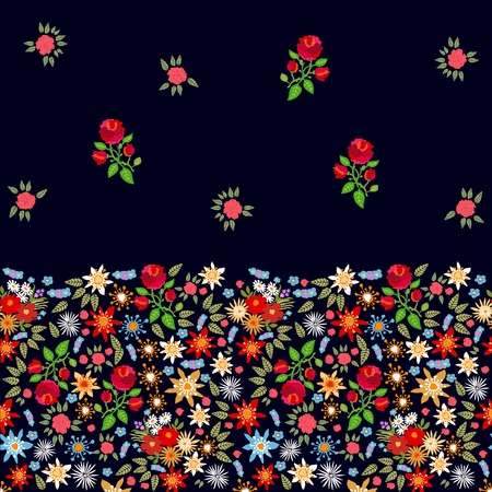 Seamless border with floral elements. Retro textile collection.のイラスト素材