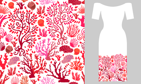 Seamless vector pattern with corals on white bacground. Summer textile collection.のイラスト素材